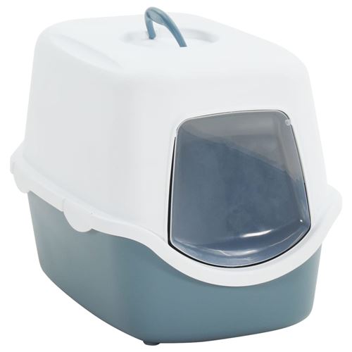 vidaXL Bac à Litière à Chat et Couvercle Blanc et Bleu 56x40x40 cm PP Toilette