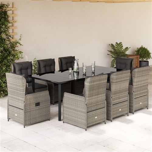 Non Communiqué Gris/Clair Vidaxl Ensemble À Manger De Jardin Et Coussins 9 Pcs Rotin