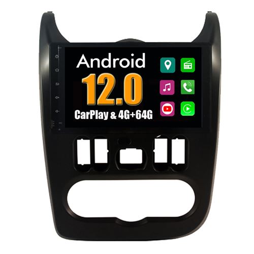 Autoradio CarPlay Multimédia RoverOne Android 4Go RAM 64Go ROM GPS pour Renault Logan Sandero Lada Lergus Dacia Duster 2008-2012 / Noir
