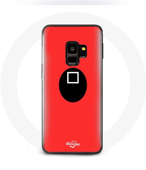 Coque pour Samsung S9 plus Squid Game masque carré fond rouge Maniacase