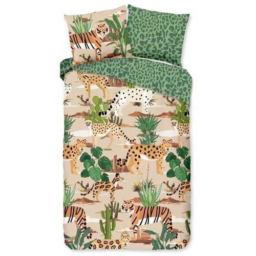 Good Morning Housse de couette enfant FELINES 140x200/220cm Sable vert