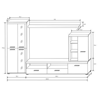 Meuble TV 2 portes L260cm et étagère murale L210 cm VESON (Blanc, chêne)