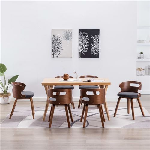 Chaises de salle &agrave; manger 6 pcs Gris fonc&eacute; Bois courb&eacute; et tissu