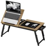 Table de lit pliable réglable pour ordinateur - plateau inclinable, tiroir - bois bambou MDF noir