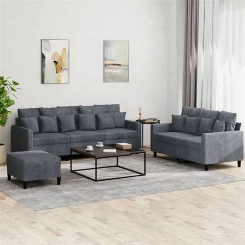 Non Communiqué Gris Vidaxl Ensemble De Canapés Avec Coussins 3 Pcs, Canapés Avec Accoudoirs Et Dossier, Ensemble De Meubles Avec Repose-Pied 3201731