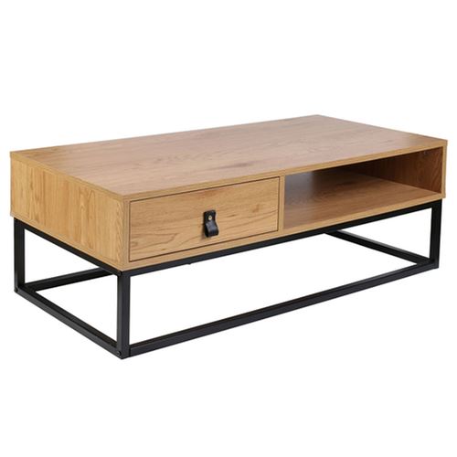Toilinux - Table basse Abbott en bois et m&eacute;tal - 1 tiroir