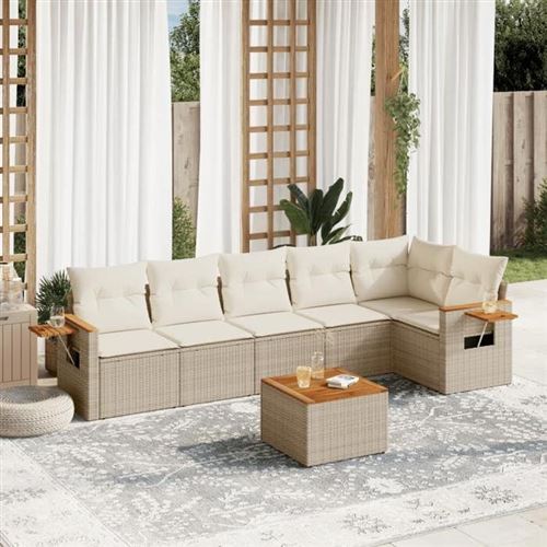 Non Communiqué Beige Vidaxl Salon De Jardin Modulable - Lot De 7 Pièces - Rotin, Table Pliante, Avec Rangement - 6 Personnes