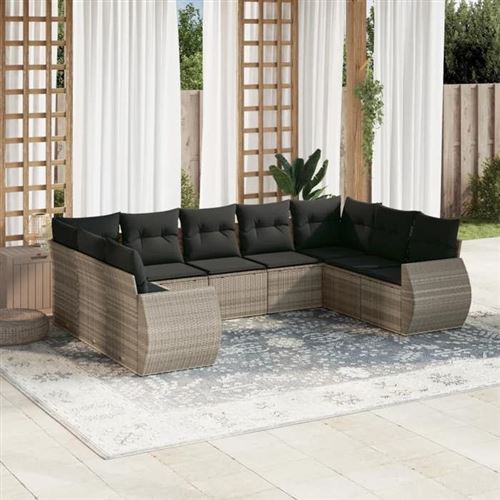 Non Communiqué Gris Vidaxl Salon De Jardin Avec Coussins 9 Pcs, Canapés Avec Dossier, Ensemble De Meubles, Mobilier De Terrasse Patio, 3221801