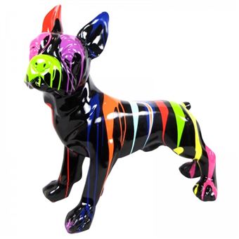 Figurine Animalière Déco Statue Décorative Chien Bouledogue Anglais En Résine Multicolore - Hauteur 31 Cm - Modèle Valentin Statue Bouledogue Anglais 31 Cm Résine Neuf Emballage