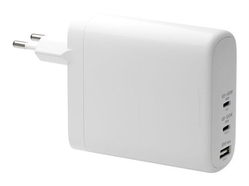 dbramante1928 re-charge - Adaptateur secteur - 140 Watt - Power Delivery 3.1 - 3 connecteurs de sortie (24 pin USB-C, USB) - blanc - Europe