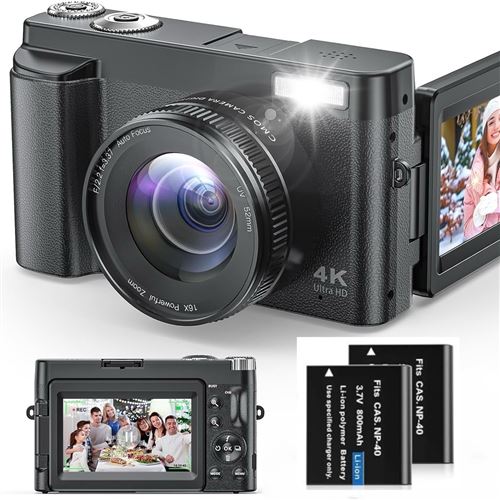 Appareil Photo Num&eacute;rique 4K - NEOZHOU - 48MP - Zoom 16x - &Eacute;cran 180&deg; - 2 Batteries