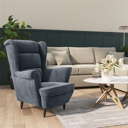 Stanley - fauteuil velours gris fonc&eacute;