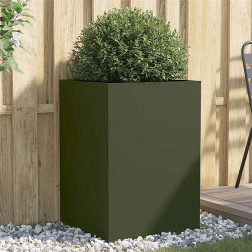 vidaXL Jardinière, Bac à Fleurs, Pot de Plantes, Boîte à Fleurs, Jardinière Surélevée de Jardin Patio Terrasse, Vert Olive 841586
