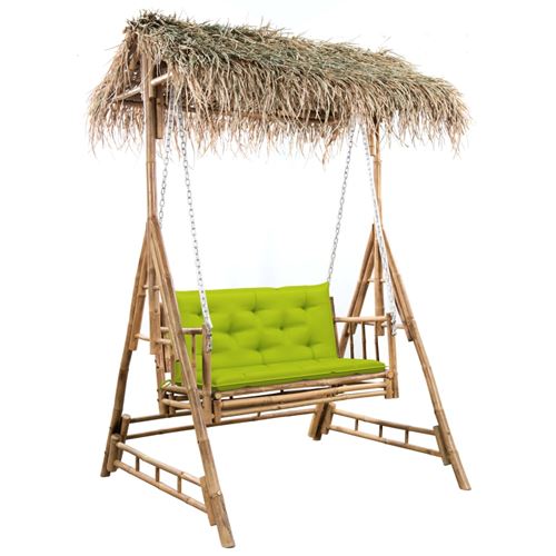 VIDAXL Balancelle 2 places feuilles de palmier et coussin 202cm Bambou