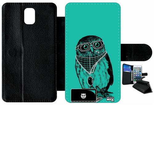 Etui À Rabat Samsung Galaxy Note 3 Hiboux Geek Fond Vert
