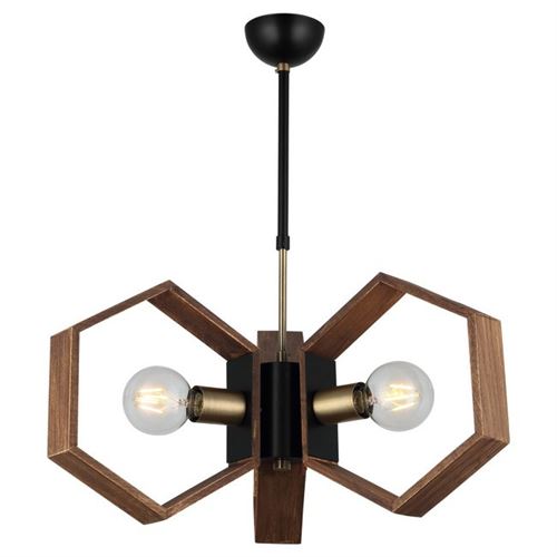 HOMEMANIA Lampe à Suspension Lugo - Or, Noir, Bois - 47 x 47 x 69 cm - 2 x E27, Max 40W