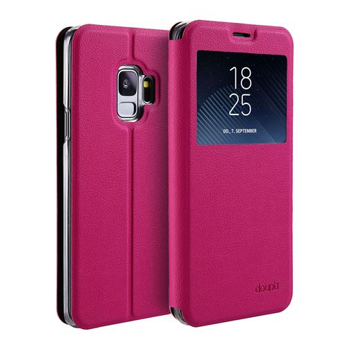 doupi Deluxe FlipCover pour Samsung Galaxy S9, avec fenêtre magnétique Book Style protection écran stand Protecteur d'écran Case, rouge