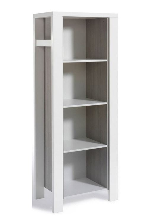 Bibliothèque 4 niveaux bois laqué blanc et pin gris Milano Pinie L 67 x H 172 x P 42 cm