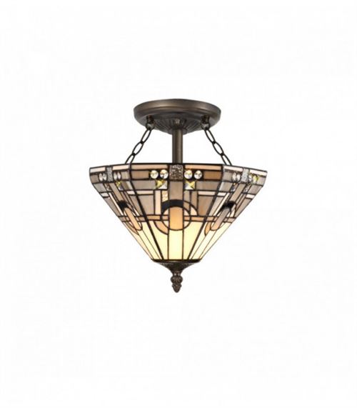 Plafonnier Tiffany Cindy 2 Ampoules Gris/Blanc