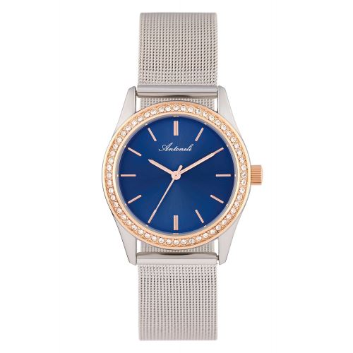 Montre Femme Antoneli à Quartz Cadran Bleu 33mm Et Bracelet Rose Gold En Maille ANTS18065