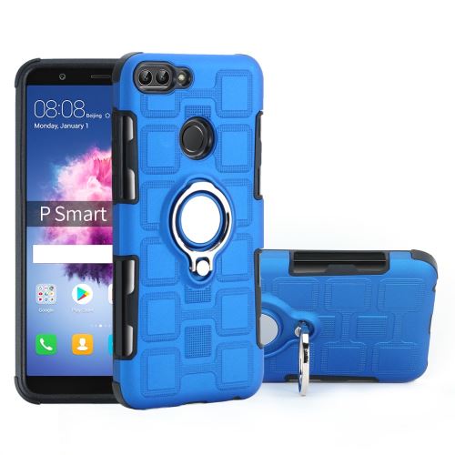 Coque en TPU modèle géométrique hybride avec support magnétique pour anneau de montage voiture bleu clair pour votre Huawei P Smart (2019)