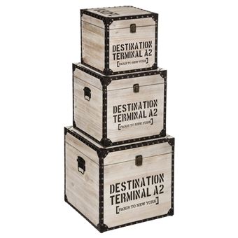 Atmosphera - 3 Malles carrées design bois Factory - Marron - Factory - 1