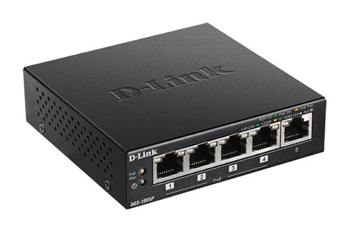 D-Link Switch 5 ports Gigabit 10/100/1000mbps avec POE- Idéal partage de connexion et mise en réseau Small Office Home Office (DGS-1005P)