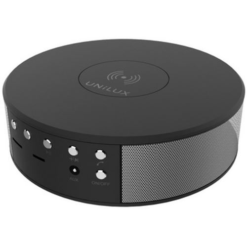Unilux Laly Enceinte Portable connexion Bluetooth Haut-parleur sans fil avec Chargeur sans fil Qi 15 x 5 cm Noir