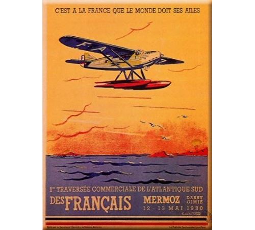 PLAQUE METAL 20X15cm JEAN MERMOZ TRAVERSEE ATLANTIQUE - M15704