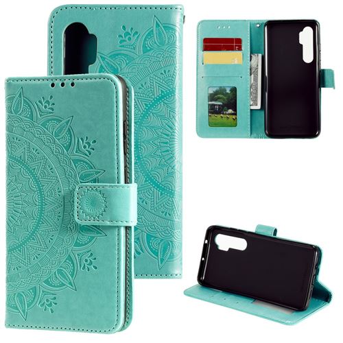 Etui en PU empreinte fleur élégant vert pour votre Xiaomi Mi Note 10 Lite