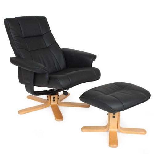 Fauteuil de relaxation détente tv avec tabouret noir pied beige