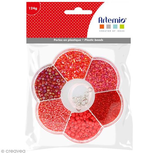 Assortiment de perles en plastique Artemio - Rouge - 130 g
