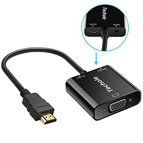 Techole HDMI vers VGA, Adaptateur HDMI Mâle vers VGA Femelle,Convertisseur HDMI vers VGA 1080p avec Audio et Micro Câble USB pour PC