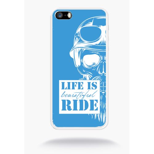 Coque Life Is Beautiful Ride Fond Bleu Compatible Apple Iphone 5 Silicone Blanc Mat