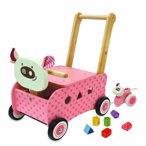 Pousseur porteur rose vache en bois