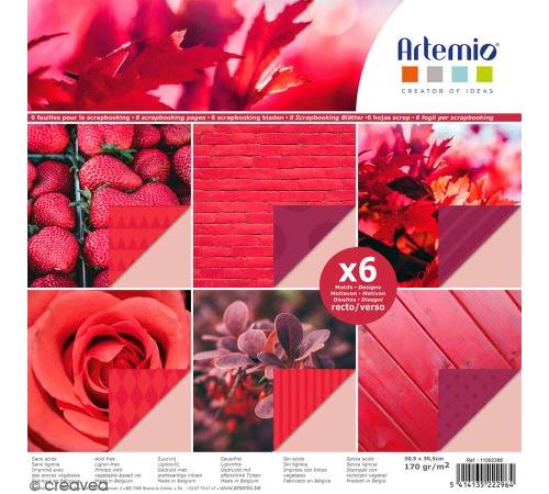 Papier scrapbooking Artemio - Rouge nature - 30,5 x 30,5 cm - 6 feuilles