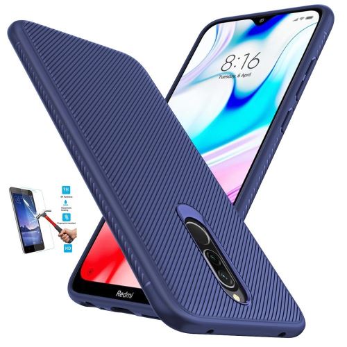 Coque Pour Xiaomi Redmi 8 Tpu Bleu Avec Film Verre Trempé Housse Etui En Silicone Gel Souple hfs-house®