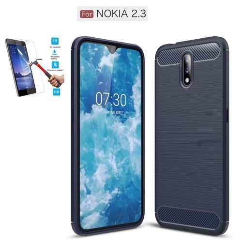 Coque Nokia 2.3 Carbone Bleu Avec Film Verre Trempé Housse Etui En Silicone Gel Souple hfs-house®