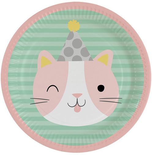 Amscan assiettes chat clin d'oeil 22,8 cm papier aqua/rose 8 pièces