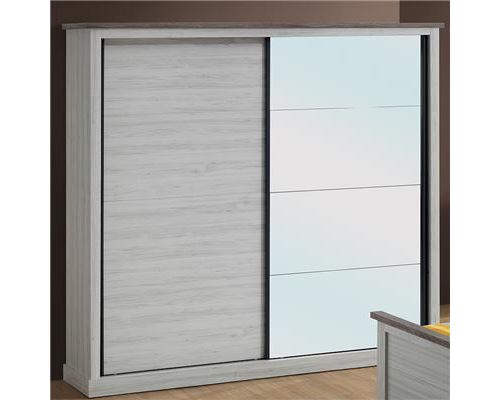 Armoire 2 portes coulissantes couleur chêne clair et marron ELAURA - L 220 x P 62 x H 215 cm
