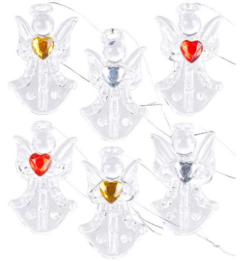 6 anges décoratifs en verre à suspendre avec cœurs colorés