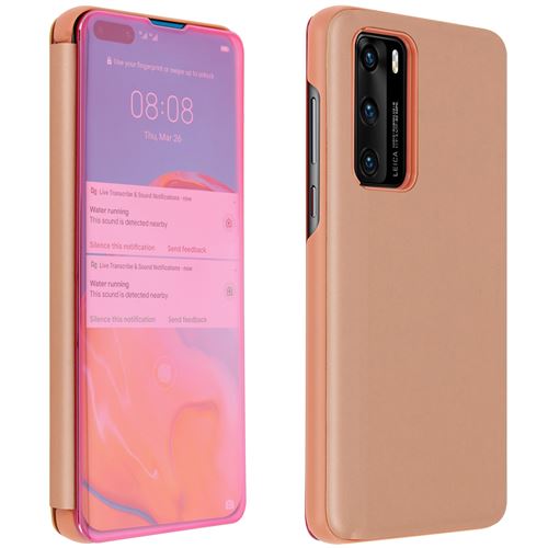 Housse pour Huawei P40 Clapet translucide Design Miroir Support Vidéo rose gold