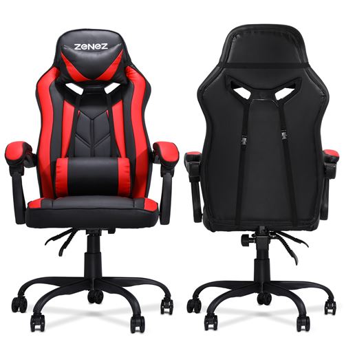 Chaise de Bureau Gaming ZENEZ avec Repose-tête, L54*P60*H124 cm, Noir Rouge