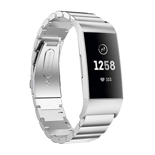 Bracelet en métal luxe avec boucle déployante argent pour votre Fitbit Charge 3