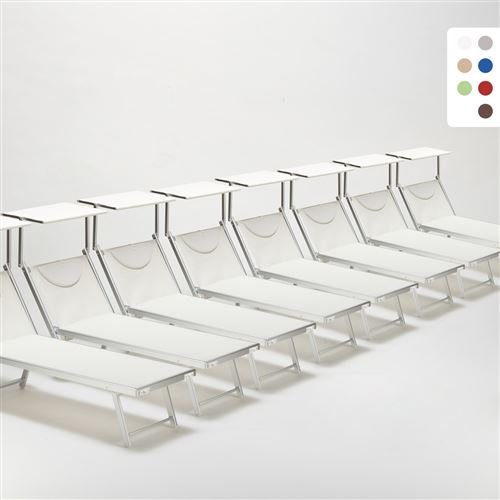 Bain de soleil chaises longue transats Lits de plage piscine aluminium jardin Santorini 20 pcs, Couleur: Blanc