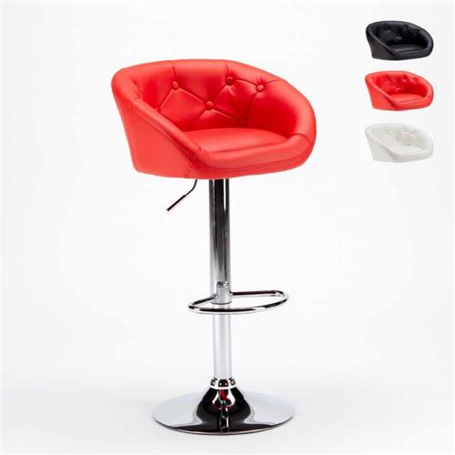 Tabouret Haut simili-cuir pour bar et cuisine matelassé Tucson Design, Couleur: Rouge