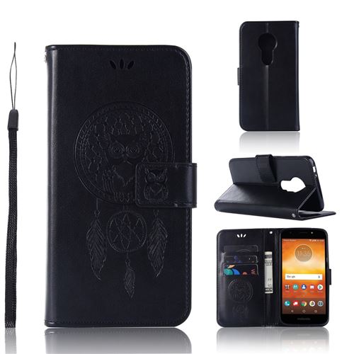 Etui en PU Attrape-rêve de hibou noir pour votre Motorola Moto E5 Play Go