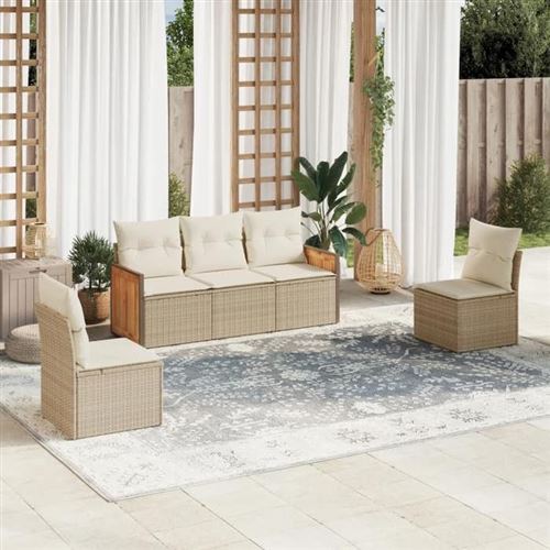 Salon de jardin modulable Vidaxl resine tressee beige 5 pieces x 59 x 69 5 personnes 