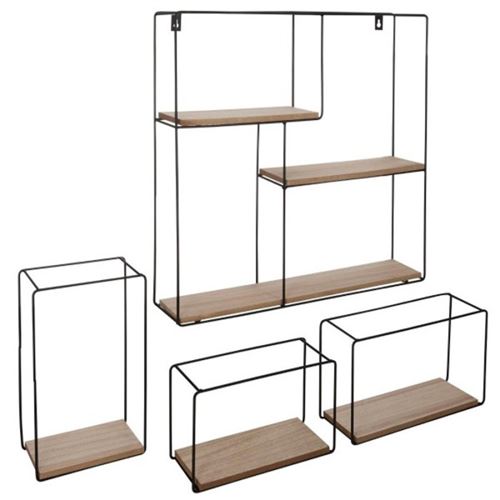 Lot de 4 Étagères Murales Emboîtables Carré 48cm Noir