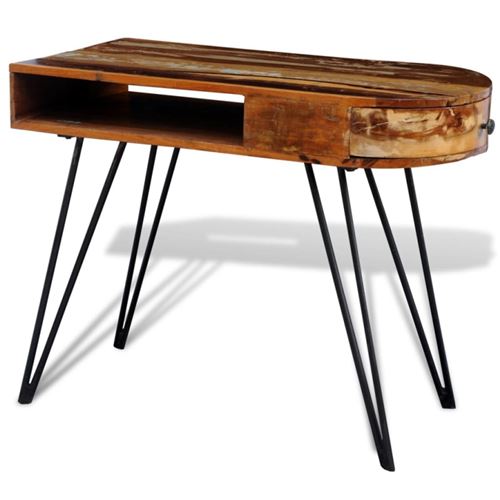 Vidaxl Multicolore Bureau Avec Pieds En Fer Bois De Récupération Solide